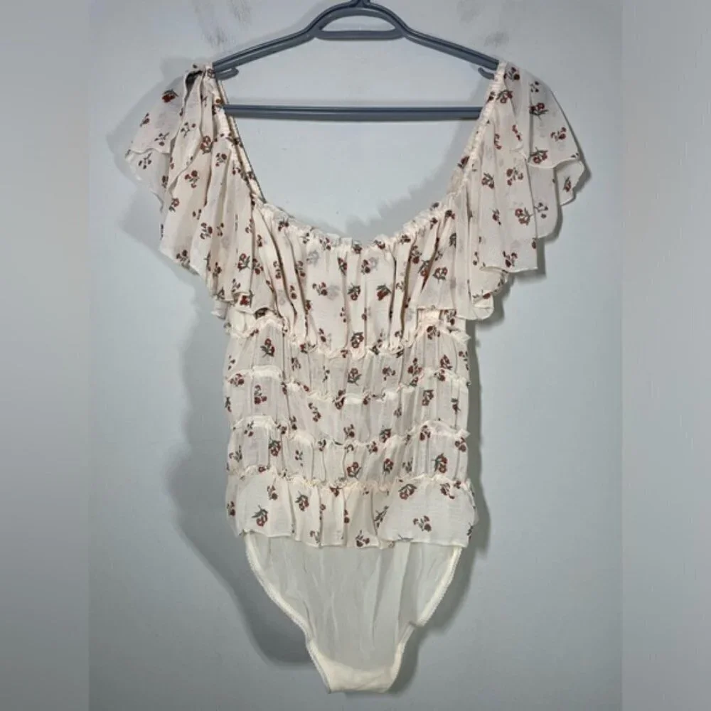 FREE PEOPLE  Juliet Printed Bodysuit cream - Ivory Combo size S